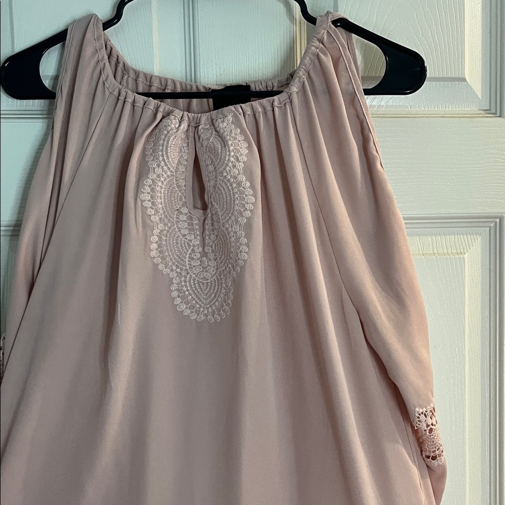 Cynthia Rowley Blush Pink Lace Blouse Cold Shoulder